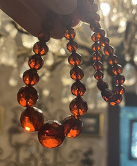 Vintage, Art Deco, Cherry Amber, Faceted Bakelite 15″ Necklace-Simi Tested