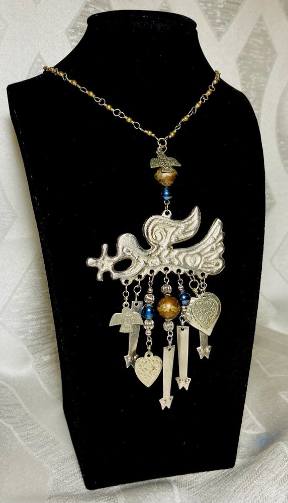 Vintage Southwestern Style Necklace Large Pendant Dangle Charms Boho Tribal 24”