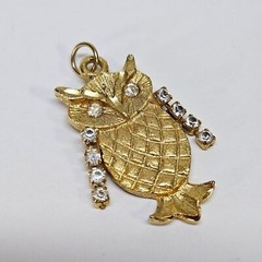VINTAGE Gold-Tone Rhinestone Articulated Owl Bird Pendant Charm