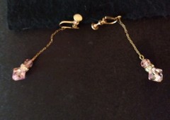 Vintage Goldtone Chain w/Pink Crystals & Rhinestones Dangle Screw Back Earring