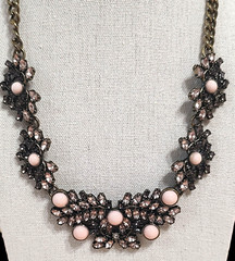 VTG Sugarfix Chunky Pink Pearls Rhinestones Sparkle Glam Statement Necklace 20″