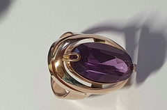 Beautiful USSR Vintage Original 583/ 14K Rose Gold amethyst stone Ring 8.44g
