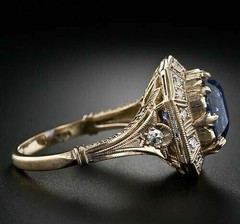 4.10 Ct Natural Sapphire Art Deco Vintage Engagement Ring 14K Yellow Gold FN