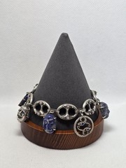 Italian Etruscan Revival 800 Silver Fob Charm Bracelet Size 7.5″ 28.6gr Lapis