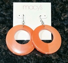Macy’s Earrings Orange Circle Dangle Drop 80’s style silver tone Vintage 2.5 in