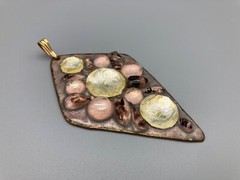 Vintage ~ Modernist Ruth Buol Enamel Copper Art Glass Pendant & Earrings Set ~