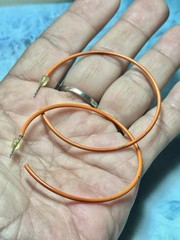 Vintage Big thin Orange Enamel Hoop Pierced Earrings 2″
