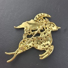Gold Tone Rhinestone Multicolor Color Cabochon Flying Reindeer Brooch