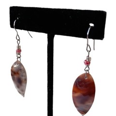 Dainty Tiger Cowrie Shell Earrings Brown Tan Beach Coastal Bohemian Drop Dangle