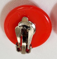 Vintage Orange Faceted Plastic Button Hong Kong Clip Earrings