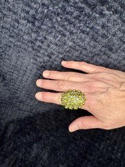 Vintage Silver-Tone Stretch Ring with Lime Green Rhinestones Cocktail Ring
