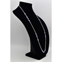 Vintage Station Chain Necklace Sky Blue Crystal Silver Tone Long Y2K BinBJ