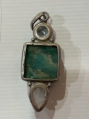 vintage Large multi-gemstone sterling silver drop pendant 3” Long