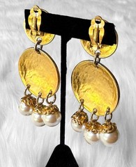 ERWIN Pearl Vintage Baroque Runway Hollywood Byzantine Gold Statement Earrings