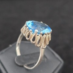 Vtg Sterling Large Blue Topaz Statement Ring 11.25 Kabana Faceted Openwork Crown