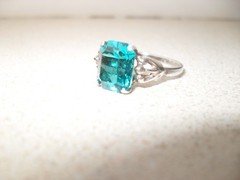 Vintage Sarah Coventry Ring Sterling Silver Teal Turquoise Blue Stone Adjustable