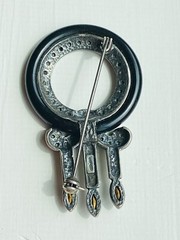VINTAGE 925 STERLING SILVER ONYX SAPPHIRE MARCASITE ART DECO BROOCH PIN 11-GRAMS