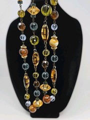 Liz Claiborne Multicolor Glass Lucite Beaded Necklace Autumn Colors 40 Inch VTG