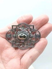 Vintage Silver Tone Filigree Hinged Bracelet Clip Earrings Brooch Set