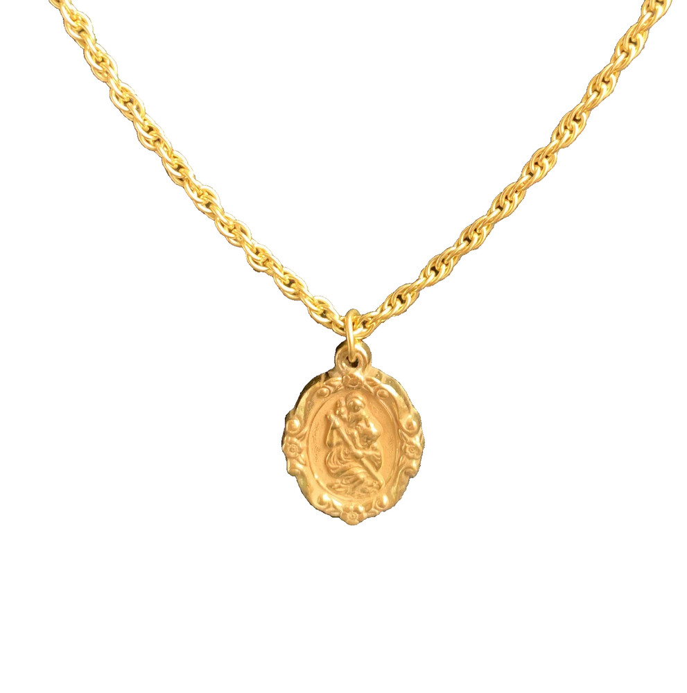 Vintage St Christopher Medal Necklace 23” 1/20 14K Gold Filled Chain Religious