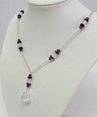 Sterling Silver Rock Quartz Crystal Cranberry Garnet Lavalier Pendant Necklace