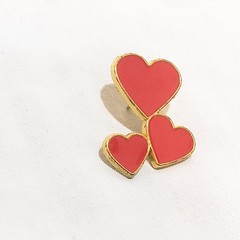 Heart Valentine’s Day Lapel Pin 1″ Red Gold tone Triple Hearts