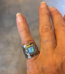 Vtg Didae Israel Sterling Silver 925 Wide Band Modernist Opal Ring Size 5 1/2