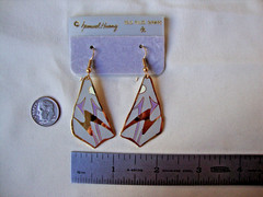 VINTAGE SAMUEL HUANG CLOISONNE RETRO ABSTRACT WHITE LAVENDER & GRAY EARRINGS