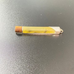 Mid Century Women Pendant OS Yellow Vintage Resin Wood Inlay Silver Tone Bar