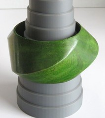 Vintage Green Bangle Wood Chunky Sculptural Asymmetrical Designer Bracelet