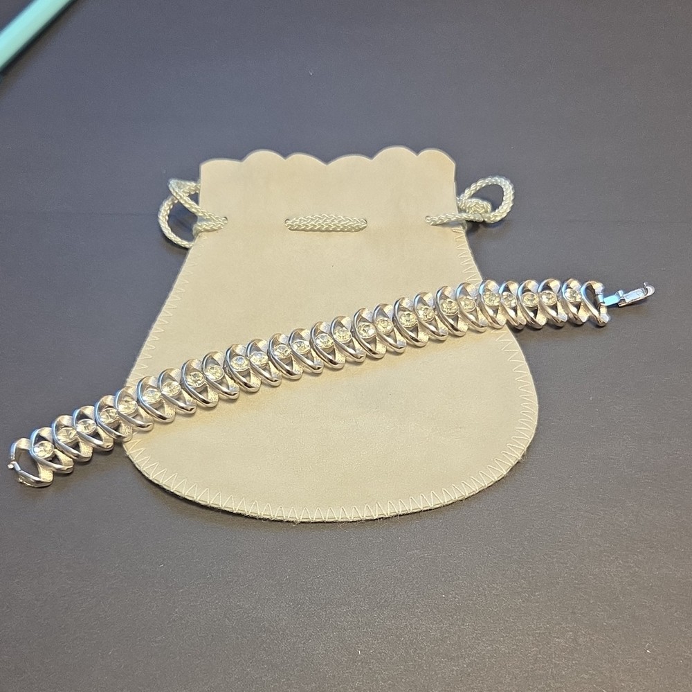Vintage Crown Trifari, Silver Tone Bracelet with Clear Rhinestone Crystals.
