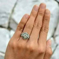 Art Deco Style Lab Created Diamond & Emerald 14k White Gold Finish Wedding Ring