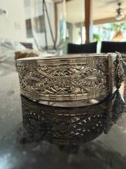 Psco vintage rhodium plated deco Edwardian open back pink Czech stone cut /open