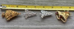 Christmas Pins/Brooches Vintage Unbranded Lot Of 4 – 3 Christmas Trees & A Bell