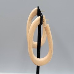 Vintage Long Wood Hoop Pierced Earrings Drop Hoops 3″