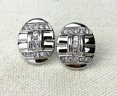 Camrose & Kross Jackie Kennedy Silver Rhinestone Earrings Pierced Signed Box COA