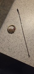 Vintage Watermelon AB Rhinestone Wreath Brooch Bracelet Set Mid Century Costume