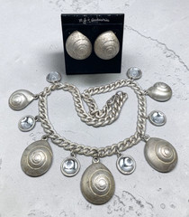 VTG 80’s Chunky Seashells Bubbles Silver-tone necklace earrings set Beachy