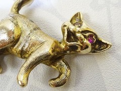 Georg Jensen Cat Pendant 9K Gold Ruby Charm Vintage 1963 Rare