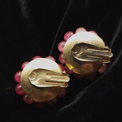 VINTAGE BEADED CLIP ON EARRINGS LOT ONE SIGNED WEST GERMANY