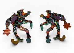 Vintage 80s Post Modern Whimsical Dancing Jester Earrings Sculptural Enamel 3D