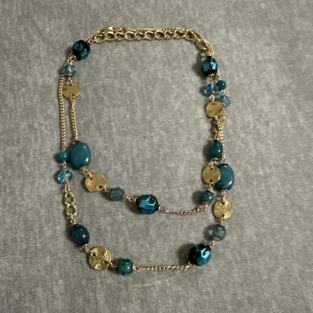 VTG Gold tone Mixed Glass Marbled Stone Faceted Crystal Chain Necklace