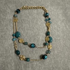 VTG Gold tone Mixed Glass Marbled Stone Faceted Crystal Chain Necklace