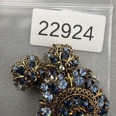 Vintage Lisner Brooch Clip On Earrings Set Gold Tone Blue READ