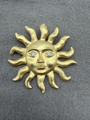 Vintage Avon Sun Brooch Pin Pendant Jewelry Gold Tone Clear Rhinestone Eyes