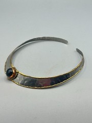 Mixed Metals Brutalist Choker Collar Necklace With Black Stone