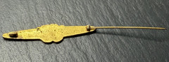 ANTIQUE BLUE WHITE GREEN GUILLOCHE FLORAL 2.5″ BAR BROOCH N389