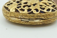 15K GOLD BLUE ENAMEL HEART LOCKET PENDANT c1840 – ANTIQUE ENGLISH