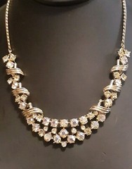 Vintage Aurora borealis gold tone bib necklace adjusts up to 19″ glamorous
