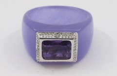1.30CT Amethyst Lavender Jade 0.02CTW Diamond Ring 14K Gold Size 6